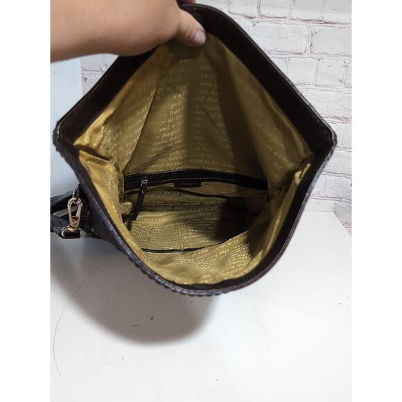 Kate Spade Brown Glossy Leather Shoulder Bag Fold Over Hobo Purse Crossbody - Picture 13 of 15